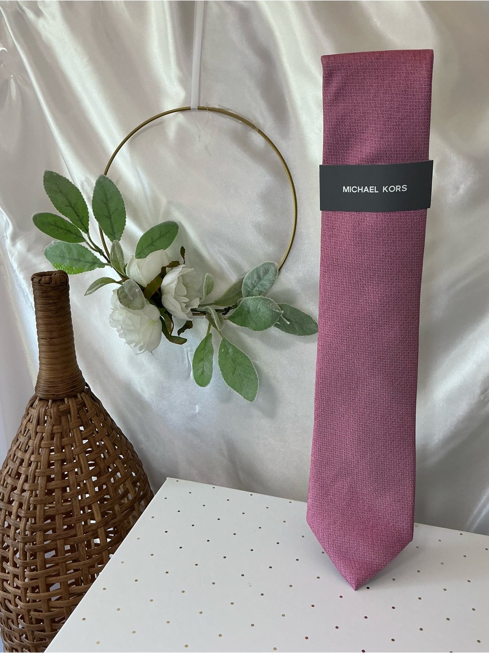 NWT Michael Kors Men's Dorne Solid Neck Tie Pinkish Red